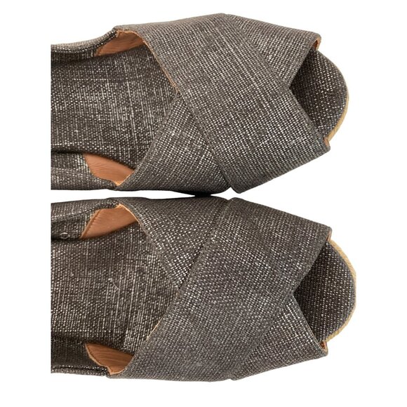 Tory Burch 11B Pewter Metallic Espadrille Wedge Heels Spain EUC 7968 Linen Peep - Picture 10 of 11